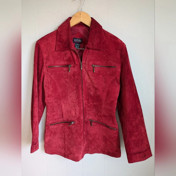 Jessi Lee Red Suede Leather Jacket Small Vintage Zip Pockets Lined - Picture 1 of 7